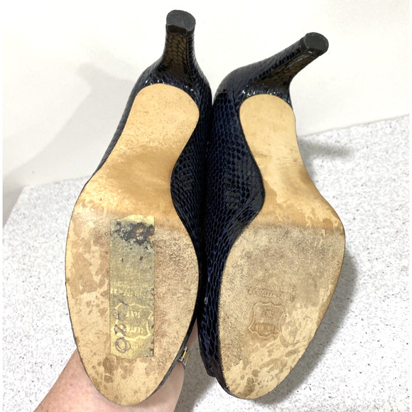 Stuart Weitzman Plainfield Platform Pumps 9N Sea Blue Snakeskin Leather Open Toe - Picture 10 of 11